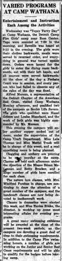 Camp Wathana - Jul 17 1930 Article